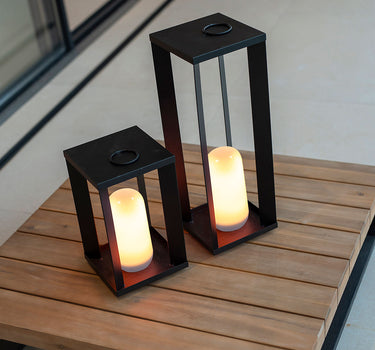 Farol metálico portátil sin cables con efecto llama/fijo SIROCO