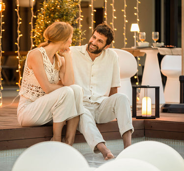 Farol metálico portátil sin cables con efecto llama/fijo SIROCO