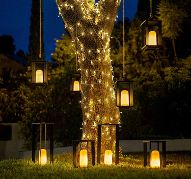 Farol metálico portátil sin cables con efecto llama/fijo SIROCO