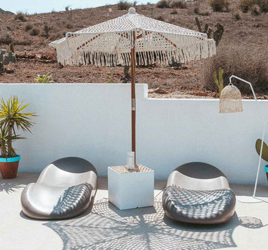 Sombrilla hecha de macramé BINIBECA para exterior ø210x229cm