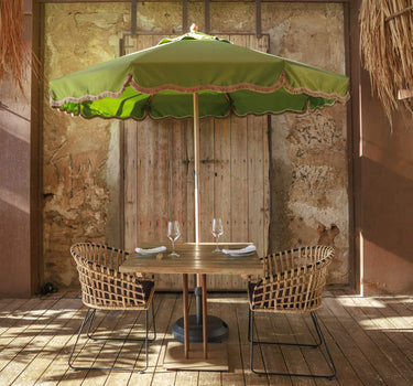Sombrilla vintage verde con flecos TULUM ø230