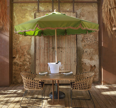 Sombrilla vintage verde con flecos TULUM ø230